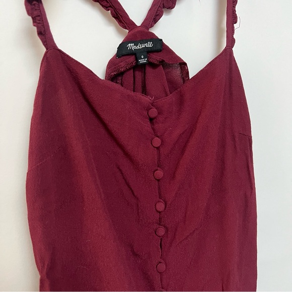 Madewell Ruffle Strap Cami Crop Top Red Burgundy Button Front Blouse Shirt 0 - Picture 5 of 9